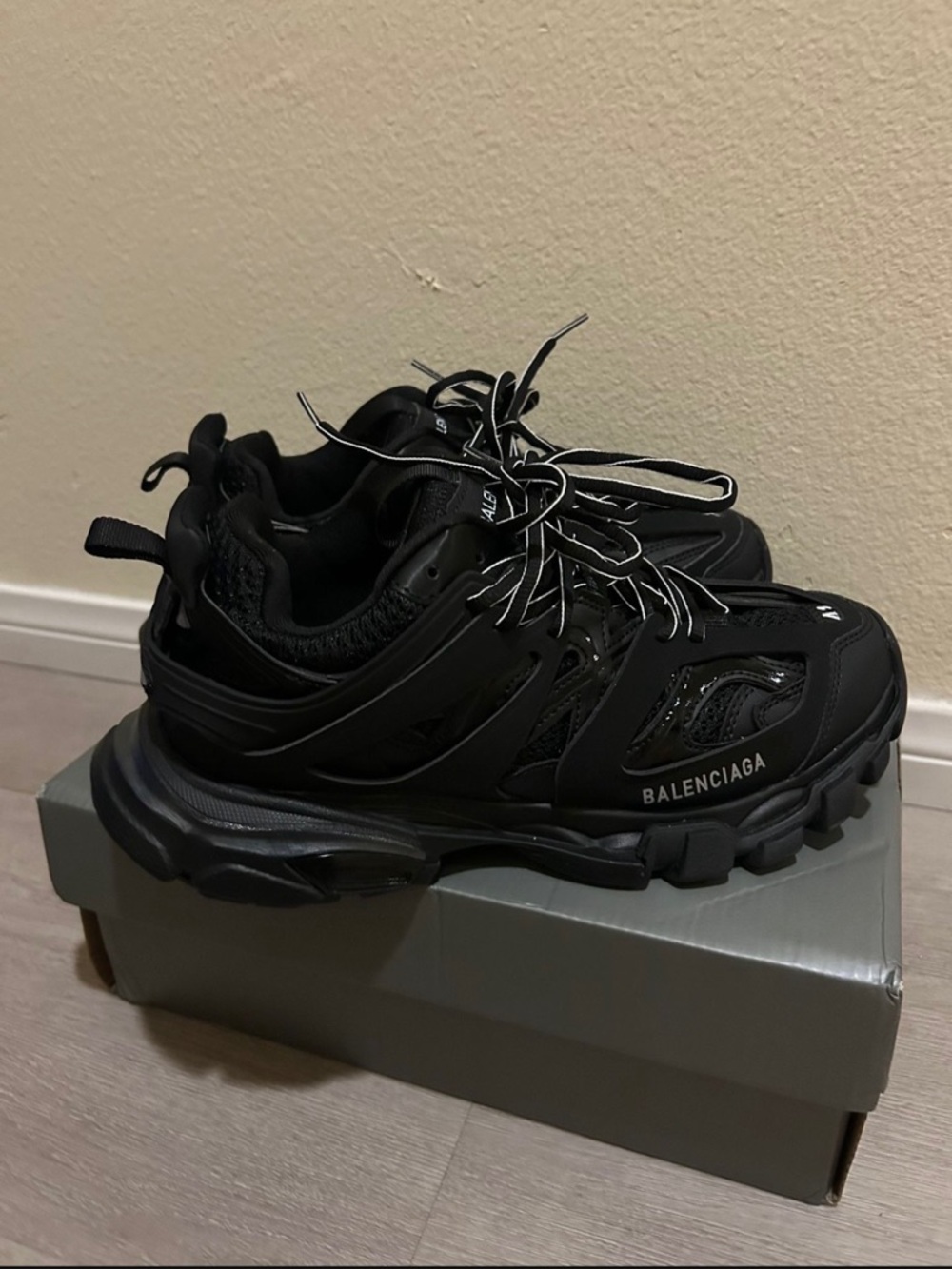 Balenciaga Black Layered Track Sneakers with Contrast Laces